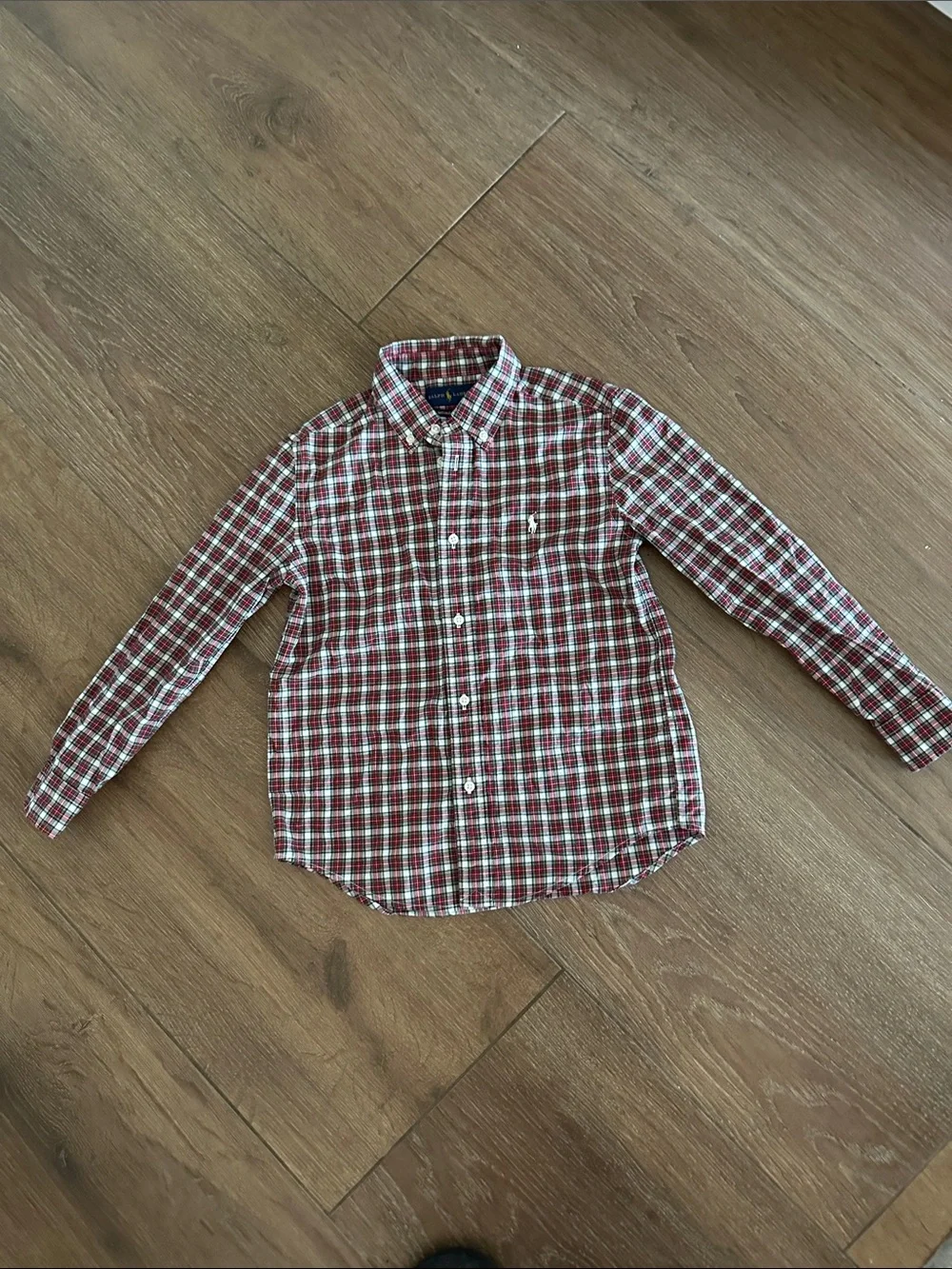 Ralph Lauren boys  Red & White Plaid Button-Down Shirt. Size 7.